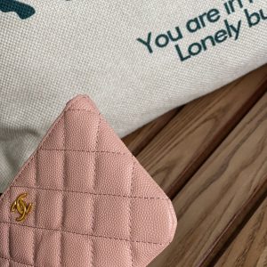 cc zipped wallet 14cm light pink caviar gold hardware