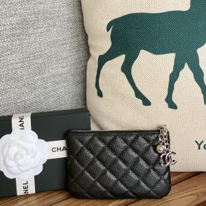 cc zipped wallet 14cm black caviar silver hardware