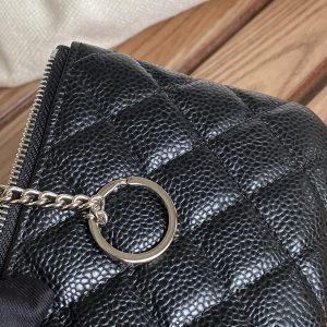 cc zipped wallet 14cm black caviar silver hardware