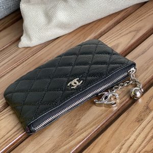 cc zipped wallet 14cm black caviar silver hardware