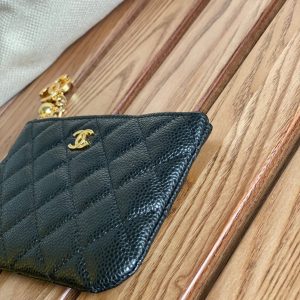 cc zipped wallet 14cm black caviar gold hardware