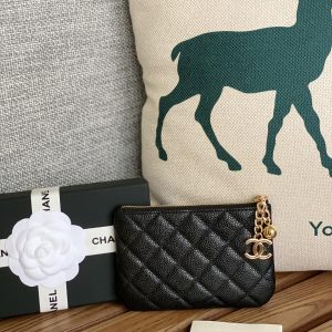 cc zipped wallet 14cm black caviar gold hardware