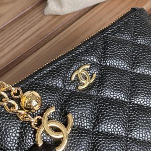 cc zipped wallet 14cm black caviar gold hardware