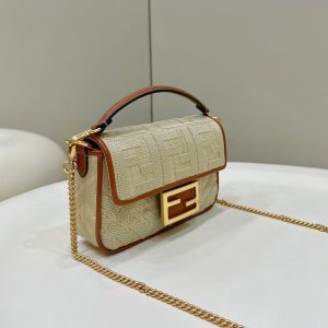 FendiI 19 BAGUETTE BAG IN FLAX YELLOW CANVAS WITH GOLD HARDWARE