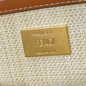 Fendi Baguette Tan Beige Canvas Bag 27 with FF Embroidery Ghw