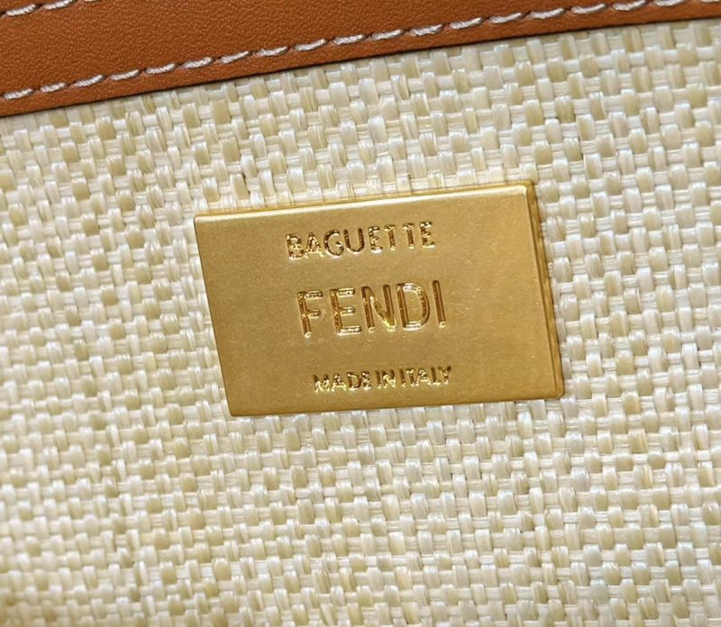 Fendi Baguette Tan Beige Canvas Bag 27 with FF Embroidery Ghw