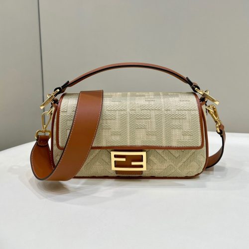 20230719_i1689761797_2688_0_jpg_4c758097-0038-4712-8b26-575a827ae3ef Fendi Baguette Tan Beige Canvas Bag 27 with FF Embroidery Ghw