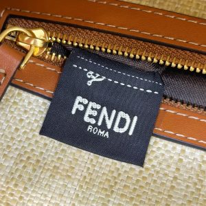 Fendi Baguette Tan Beige Canvas Bag 27 with FF Embroidery Ghw