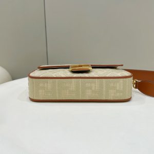 Fendi Baguette Tan Beige Canvas Bag 27 with FF Embroidery Ghw