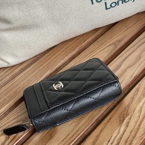 CC 22A Zippy Coin Purse Black Caviar Sliver Steel 223924