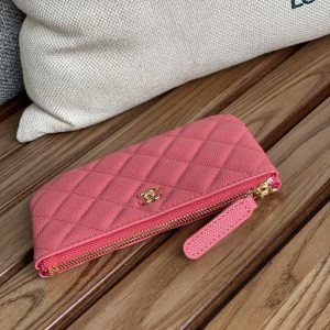 cc zipped wallet 15 dark pink caviar gold hardware