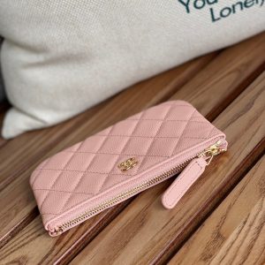 cc zipped wallet 15 light pink caviar gold hardware