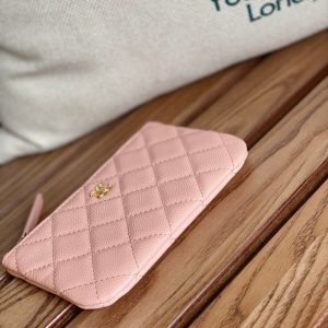 cc zipped wallet 15 light pink caviar gold hardware