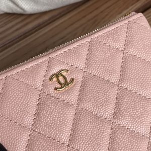 cc zipped wallet 15 light pink caviar gold hardware