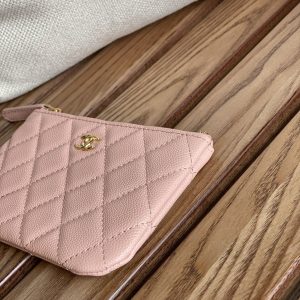 cc zipped wallet 15 light pink caviar gold hardware