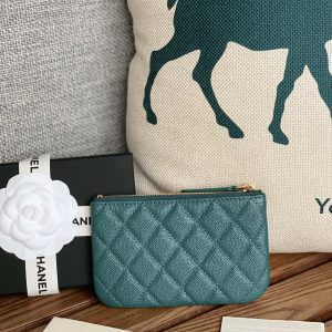 cc zipped wallet 15 blue green caviar gold hardware