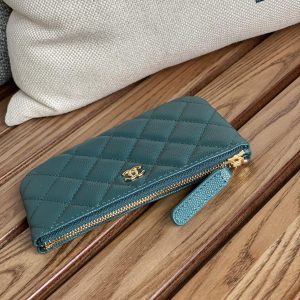 cc zipped wallet 15 blue green caviar gold hardware