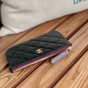 cc zipped wallet 15 black caviar gold hardware