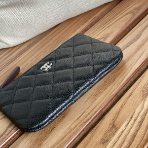 cc zipped wallet 15 black caviar silver hardware