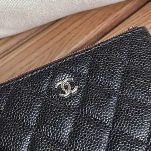 cc zipped wallet 15 black caviar silver hardware
