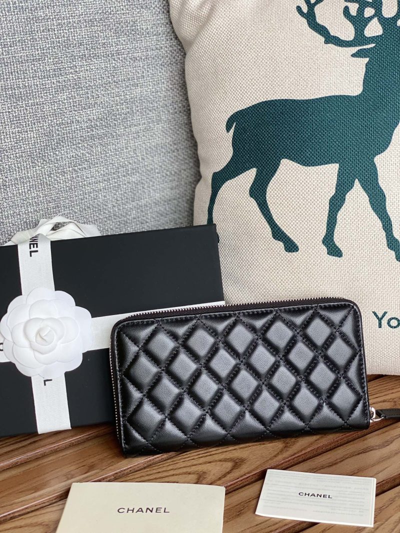 CC Zippy Long Wallet 19.5cm Black Sheepskin Sliver Steel 223943