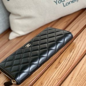 CC Zippy Long Wallet 19.5cm Black Sheepskin Sliver Steel 223943