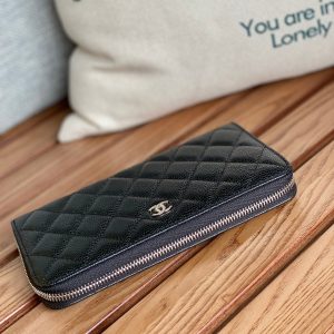 CC Zippy Long Wallet 19.5cm Black Caviar Sliver Steel 223947