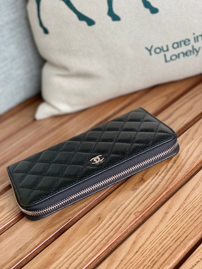 CC Zippy Long Wallet 19.5cm Black Caviar Sliver Steel 223947