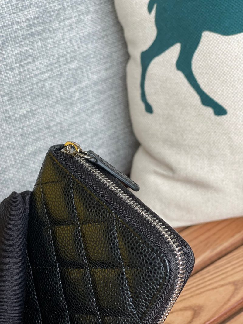 CC Zippy Long Wallet 19.5cm Black Caviar Sliver Steel 223947