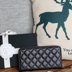 CC Zippy Long Wallet 19.5cm Black Caviar Sliver Steel 223947