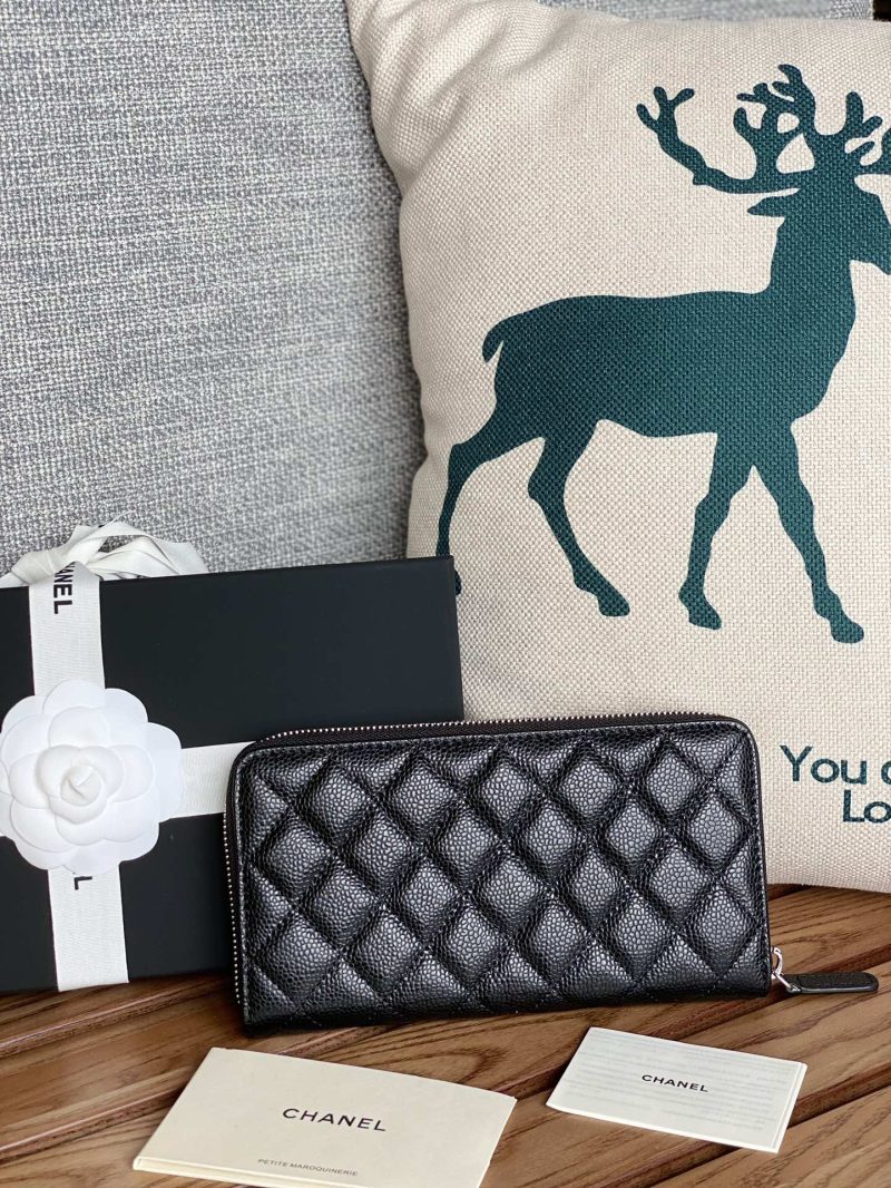 CC Zippy Long Wallet 19.5cm Black Caviar Sliver Steel 223947