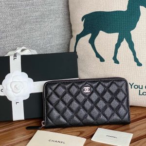 CC Zippy Long Wallet 19.5cm Black Caviar Sliver Steel 223947