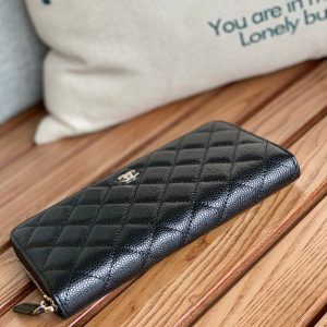 CC Zippy Long Wallet 19.5cm Black Caviar Sliver Steel 223947