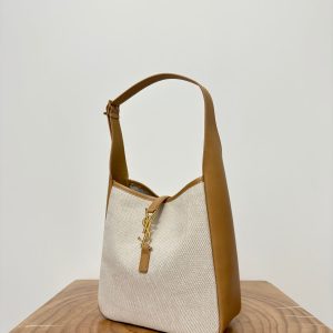 le 5a7 small 23 cream canvas brown calfskin