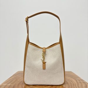 le 5a7 small 23 cream canvas brown calfskin