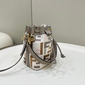 ff mon tresor bucket bag 18cm grey leather ff motif