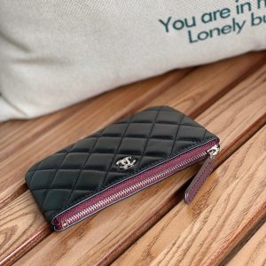 cc zipped wallet 15 black lambskin silver hardware