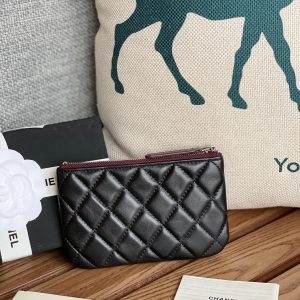 cc zipped wallet 15 black lambskin silver hardware