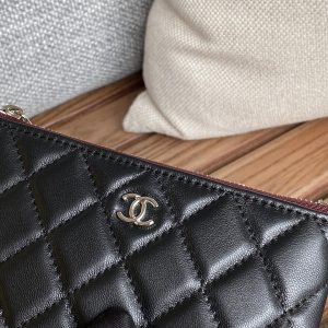 cc zipped wallet 15 black lambskin silver hardware