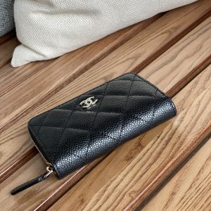 cc zipped wallet 7.5cm black caviar silver hardware