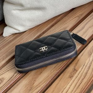 cc zipped wallet 7.5cm black caviar silver hardware