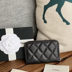 cc zipped wallet 7.5cm black caviar silver hardware