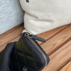 cc zipped wallet 7.5cm black caviar silver hardware