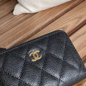 cc zipped wallet 7.5cm black caviar gold hardware