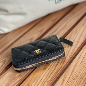 cc zipped wallet 7.5cm black caviar gold hardware