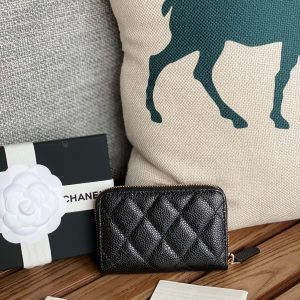 cc zipped wallet 7.5cm black caviar gold hardware