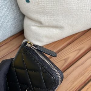 cc zipped wallet 7.5 cm black calfskin silver hardware