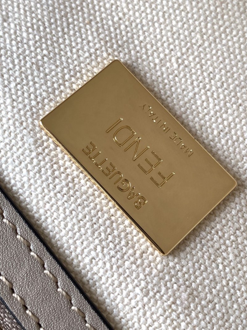 Fendi Baguette White Brown and Multicolour Canvas Bag 27 with FF Embroidery Ghw