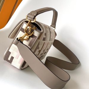 Fendi Baguette White Brown and Multicolour Canvas Bag 27 with FF Embroidery Ghw