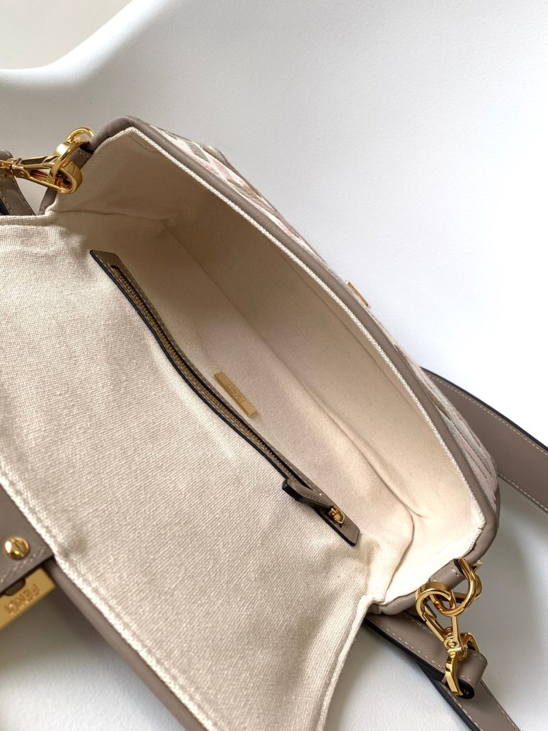 Fendi Baguette White Brown and Multicolour Canvas Bag 27 with FF Embroidery Ghw